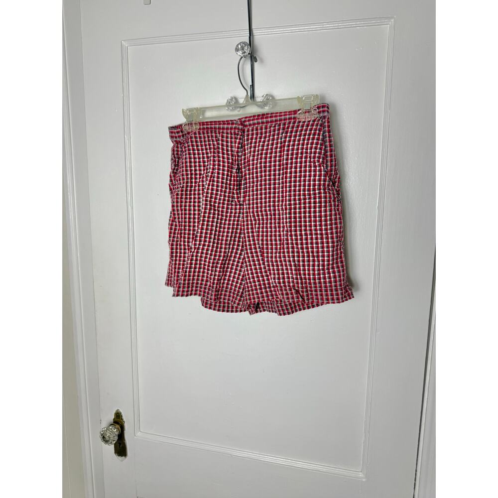 Vintage 90s Grunge Fashion Bug Red Gingham Cotton Pull On Baggy Shorts Medium